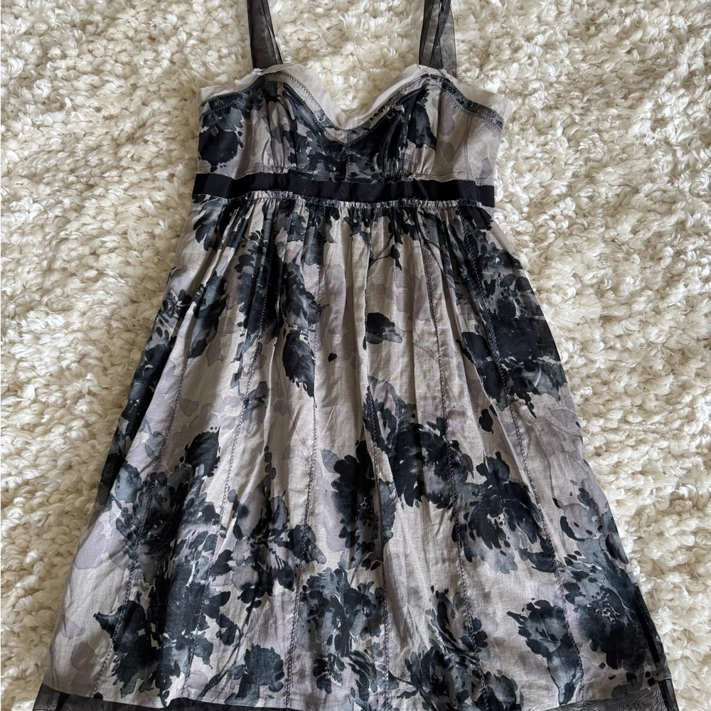 LOFT Black and Gray Floral Mini Dress